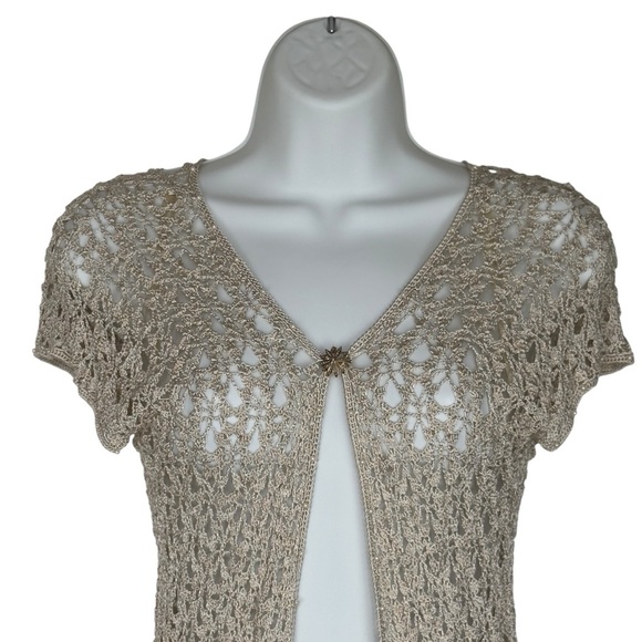Dunnes Stores Beige Crocheted Beaded Tasseled Open Front Cardigan Medium - Picture 4 of 12
